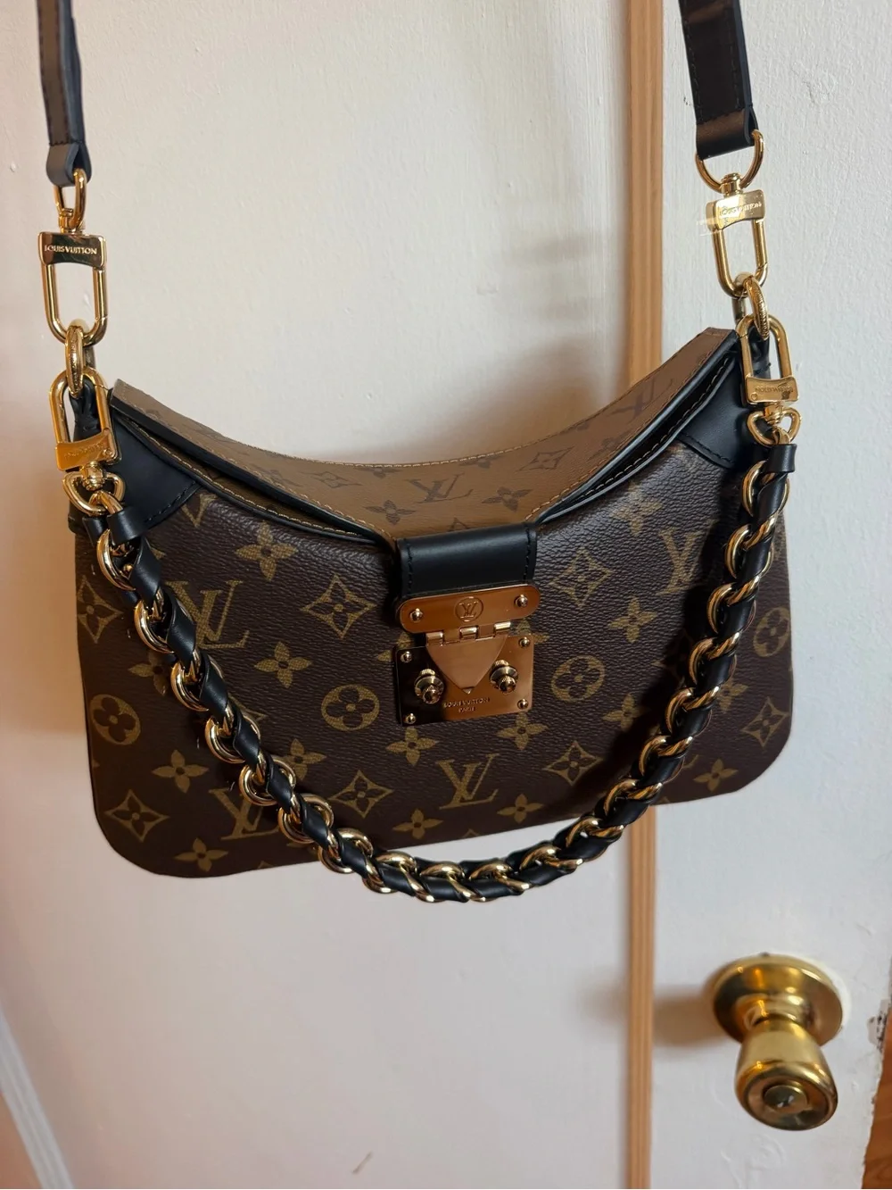 Louis Vuitton Monogram Canvas Shoulder Bag with Gold Hardware